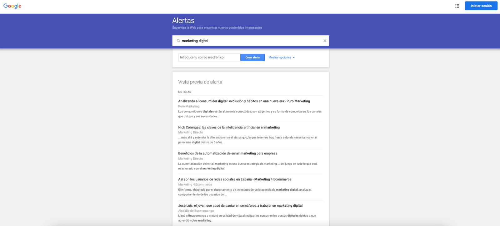 Alertas de google